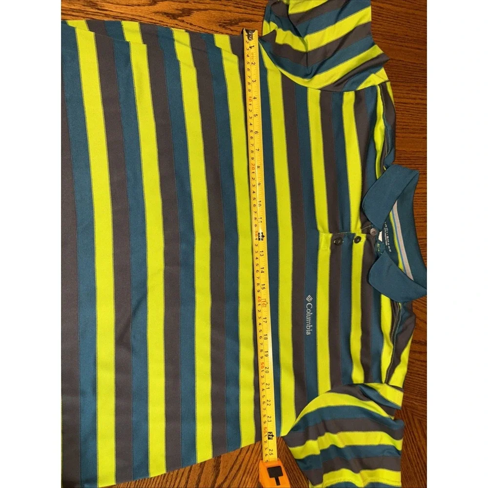 Columbia‎ Men's XL Polo Omni-Shade Green Striped Short Sleeve Golf Polo Shirt